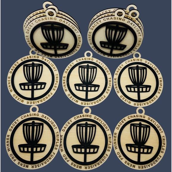 DISC GOLF Custom Mini Bag Tag Trophy 2 Layer Wood Discgolfer Personalized - Picture 3 of 5